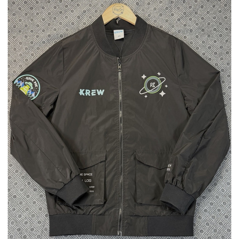 Krew Space Themed Bomber Jacket " Give Me Space " Krew Log, Adult Size Small